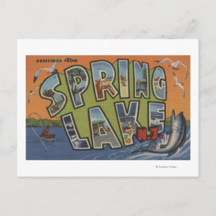 Cartão Postal Primavera Lake, Nova Jersey - Cenas com Letra Gran