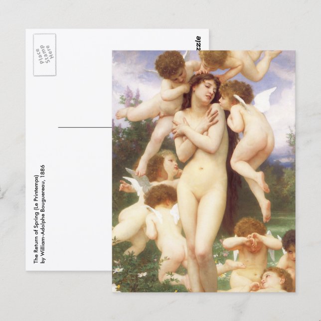 Cartão Postal Primavera (Le Printemps) por Bouguereau (Frente/Verso)