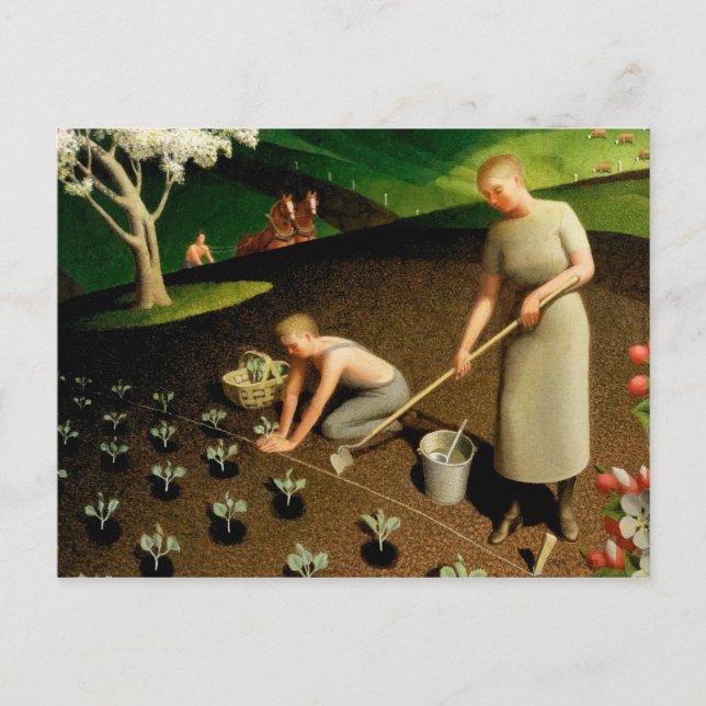 Cartão Postal Primavera no Campo, 1941 por Grant Wood (Frente)