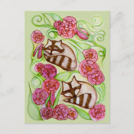 Cartão Postal Primavera Rosa Raccoons