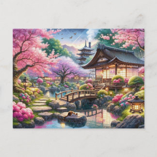 Cartão Postal Primavera Tranquilo no Jardim Japonês
