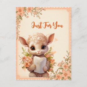 Cartão Postal Primavera Watercolor Lamb com letra -