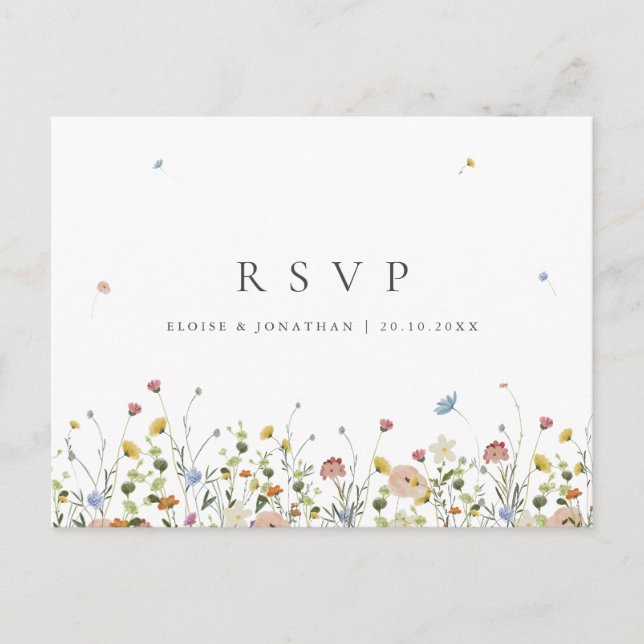 Cartão Postal Primavera Wildflower Garden Minimalist RSVP (Frente)