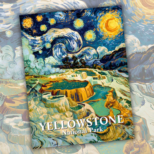 Cartão Postal Primaveras Quentes de Winter Yellowstone Mammoth V (Winter Yellowstone Mammoth Hot Springs Van Gogh Postcard)
