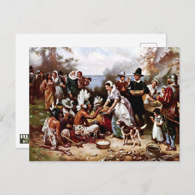 Cartão Postal Primeira Ação de Graças 1621. Ação de Graças de Be (Frente/Verso)