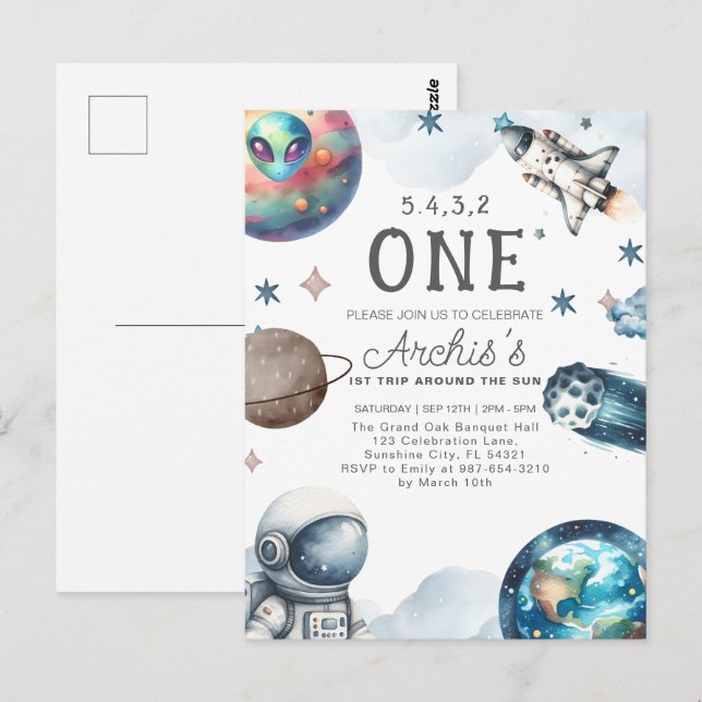 Cartão Postal Primeira Viagem ao Redor do Sol Aniversário do Ast (Frente/Verso)