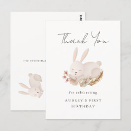Cartão Postal Primeiro Aniversário Agradecimento com Coelhinho D