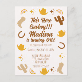 Cartão Postal Primeiro Aniversário Arco-íris Rodeios Groovy Aniv