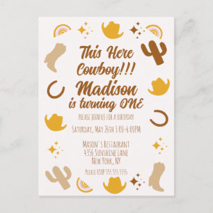 Cartão Postal Primeiro Aniversário Arco-íris Rodeios Groovy Aniv