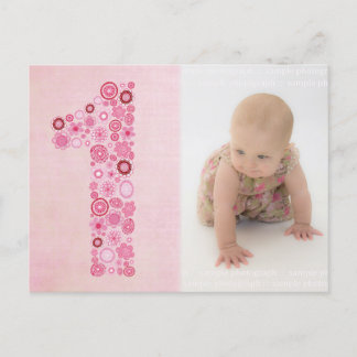 Cartão Postal Primeiro aniversario da garota rosa - Obrigado