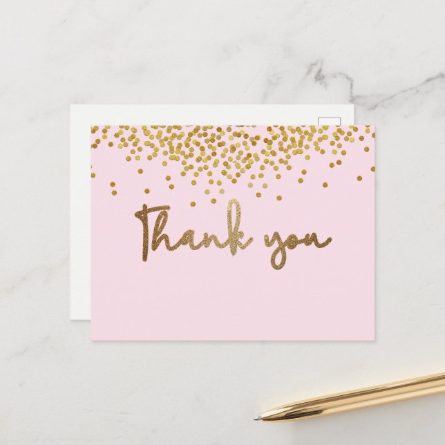 Cartão Postal Primeiro aniversário da Menina confete dourado Ros (Frente/Verso In Situ)