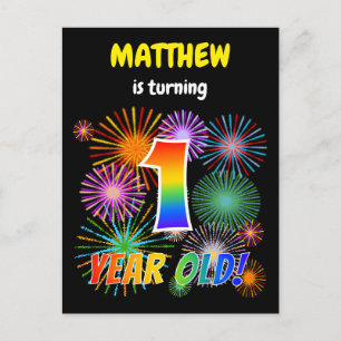 Cartão Postal primeiro aniversario - Fogos de artifício diverti