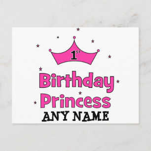 Cartão Postal primeiro aniversario Princesa! Com coroa rosa