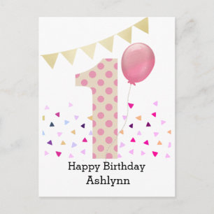 Cartão Postal Primeiro aniversario Rosa