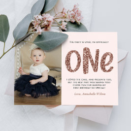 Cartão Postal primeiro aniversario rosa Dourado Faux Glitter Obr
