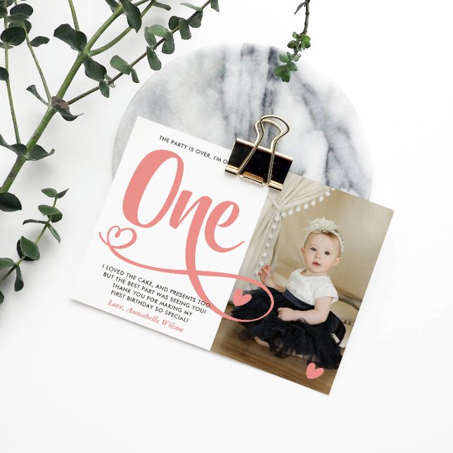 Cartão Postal Primeiro aniversario Rosa Esmaecido Obrigado (Criador carregado)