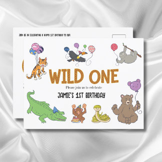 Cartão Postal primeiro aniversario Selvagem - Animais Safari Sel
