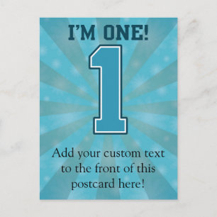 Cartão Postal Primeiro Aniversário, sou um, Grande Azul Número 1