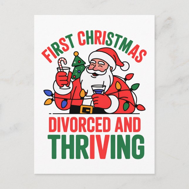 Cartão Postal Primeiro Natal Divorciado e Próspero Natal  (Frente)