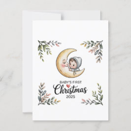 Cartão Postal Primeiro Natal do Bebê 2025 Lua Vintage & Bebê