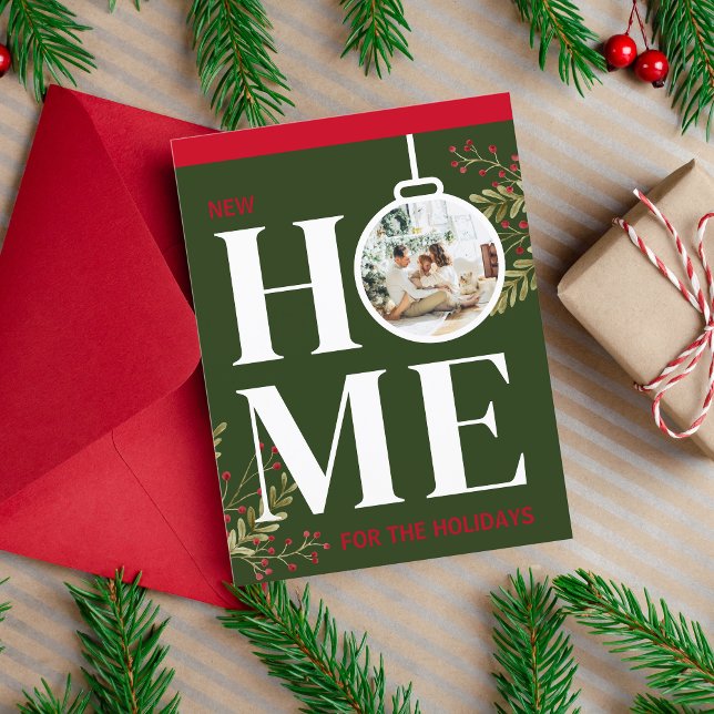 Cartão Postal Primeiro Natal em Nova Casa Feriado Festivo Vermel (Criador carregado)