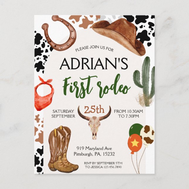 Cartão Postal Primeiro Rodeio Cowboy Western Primeiro Aniversári (Frente)