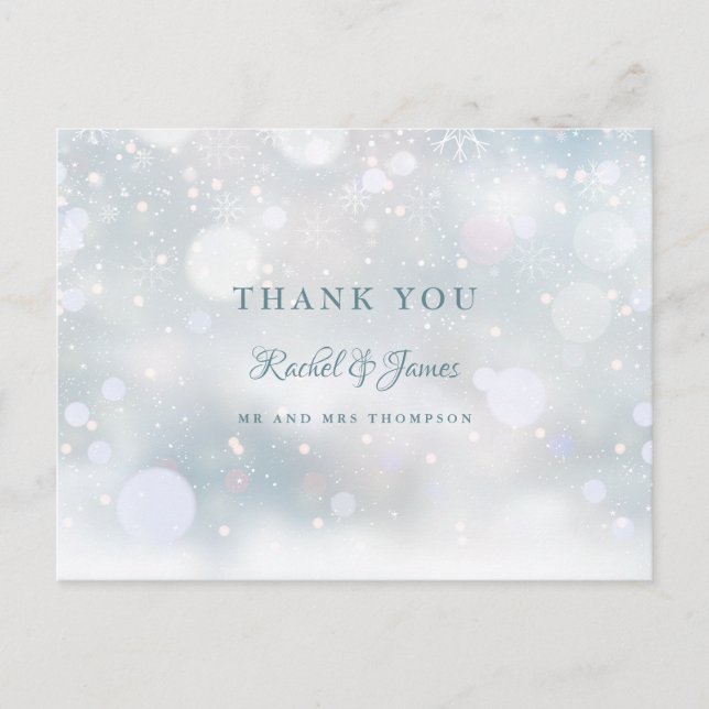 Cartão Postal Primeiro Snowflakes Foto do Casamento no inverno O (Frente)