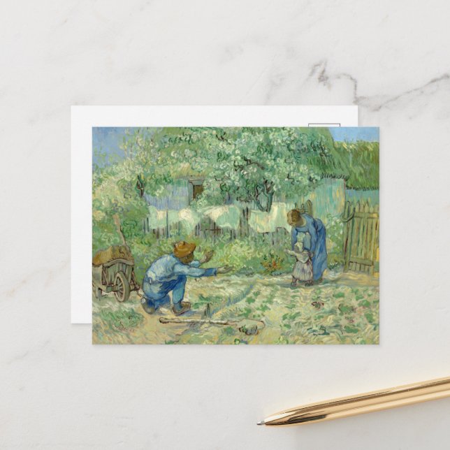 Cartão Postal Primeiros passos, após Millet por Vincent Van Gogh (Frente/Verso In Situ)