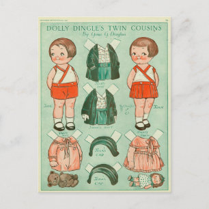 Cartão Postal Primos Gêmeos de Dolly Dingle Boneca de Papel Cart