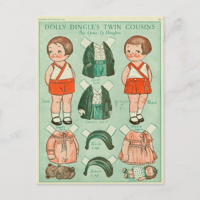 Cartão Postal Primos Gêmeos de Dolly Dingle Boneca de Papel Cart (Frente)