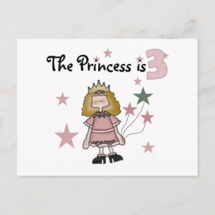 Cartão Postal Princesa aniversário de 3 anos Camisetas e presen