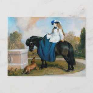 Cartão Postal Princesa Beatrice na sela de cavalo e dachshund