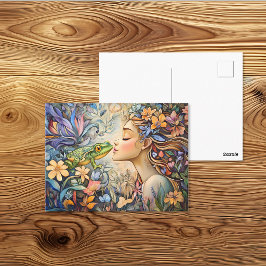 Cartão Postal Princesa Caprichosa Beijando o Sapo Conto de Fadas