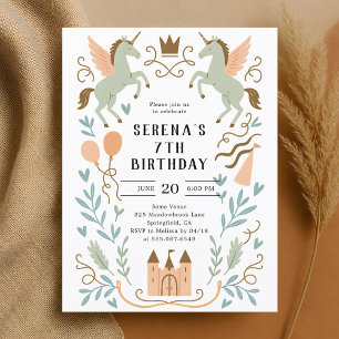 Cartão Postal Princesa Castle Unicorn Birthday