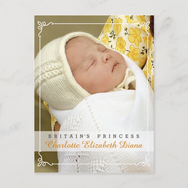 Cartão Postal Princesa Charlotte Elizabeth Diana - William Kate (Frente)