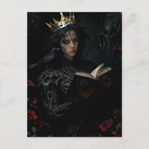 Cartão Postal Princesa Com um Pássaro Preto Lendo um Livro