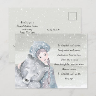 Cartão Postal Princesa da Neve Urso Inverno Triste Letra Feriado