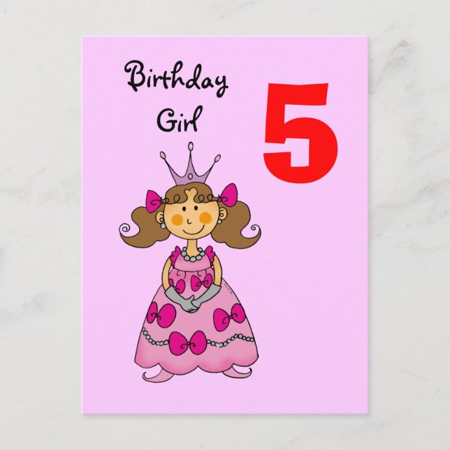 Cartão Postal Princesa de 5 anos (cabelo castanho) (Frente)