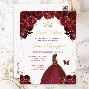 Cartão Postal Princesa de Cabelo Castanho Vermelho Borgonha Swee