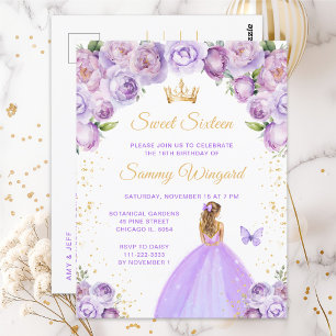 Cartão Postal Princesa de Cabelo Loiro Roxo Claro Sweet Sixteen
