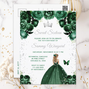 Cartão Postal Princesa de Cabelo Loiro Verde Escuro Sweet Sixtee