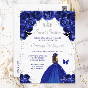 Cartão Postal Princesa de Pele Escura e Azul Escuro Sweet Sixtee