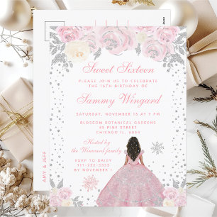 Cartão Postal Princesa de Pele Morena Doce Dezesseis no Inverno 