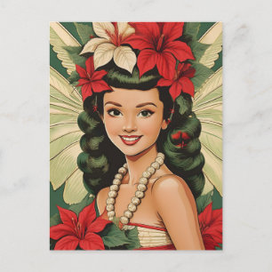 Cartão Postal Princesa do Natal Tropical Retro dos Anos 50