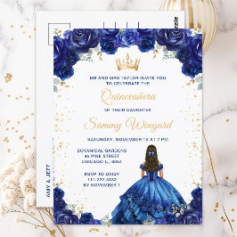Cartão Postal Princesa Floral Azul Escura Quinceañera