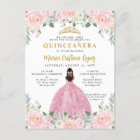 Princesa Floral Dourada Rosa Blush Quinceañera