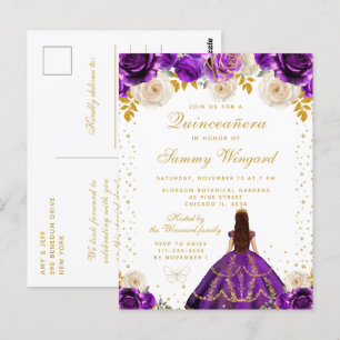 Cartão Postal Princesa Floral Roxa Quinceañera