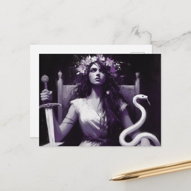 Cartão Postal Princesa Guerreira e Seu Pet Cobra Purple Black (Frente/Verso In Situ)
