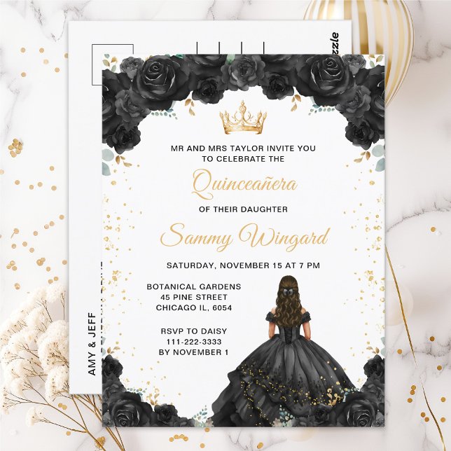 Cartão Postal Princesa Negra Floral Quinceañera (Criador carregado)