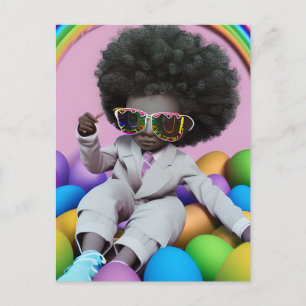 Cartão Postal Príncipe Negro Melanin Boys Páscoa Caça-Ovo Arco-Í